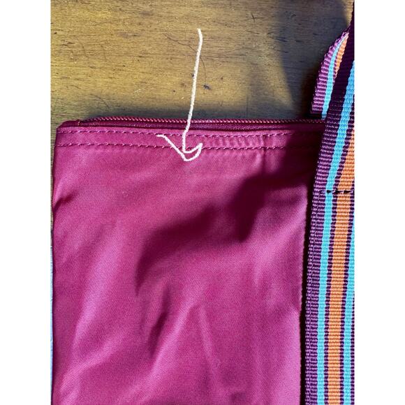 Lacoste Nylon Tote Bag Red Striped Webbed Straps Logo Shoulder Travel 16 X 11.5 - Picture 7 of 16